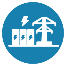 An icon of squares with a lightning bolt on the side next to a transformer tower
